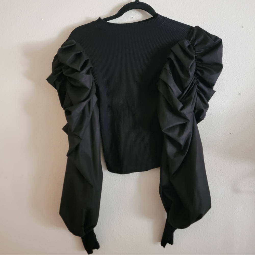 Chic Black Ruffled Sleeve Blouse